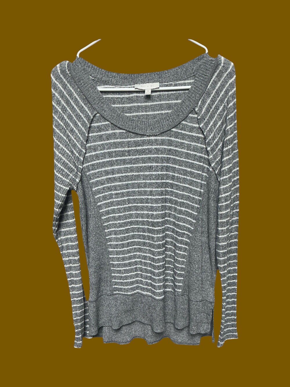 eri + ali Medium Gray Striped Sweater Long Sleeve Knit Top